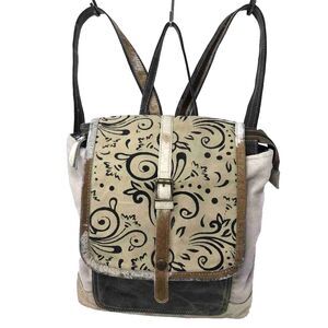 Clea Ray Upcycled THE RIDER Backpack Coastal Cowgirl Western Canvas Cowhide Trim